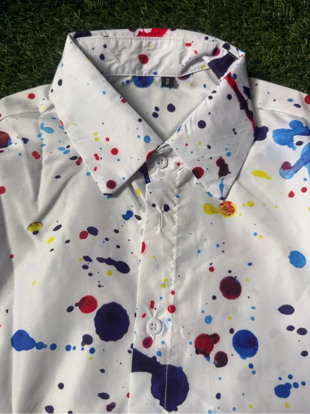 White Paint-Splash Button-Up Shirt - Men's